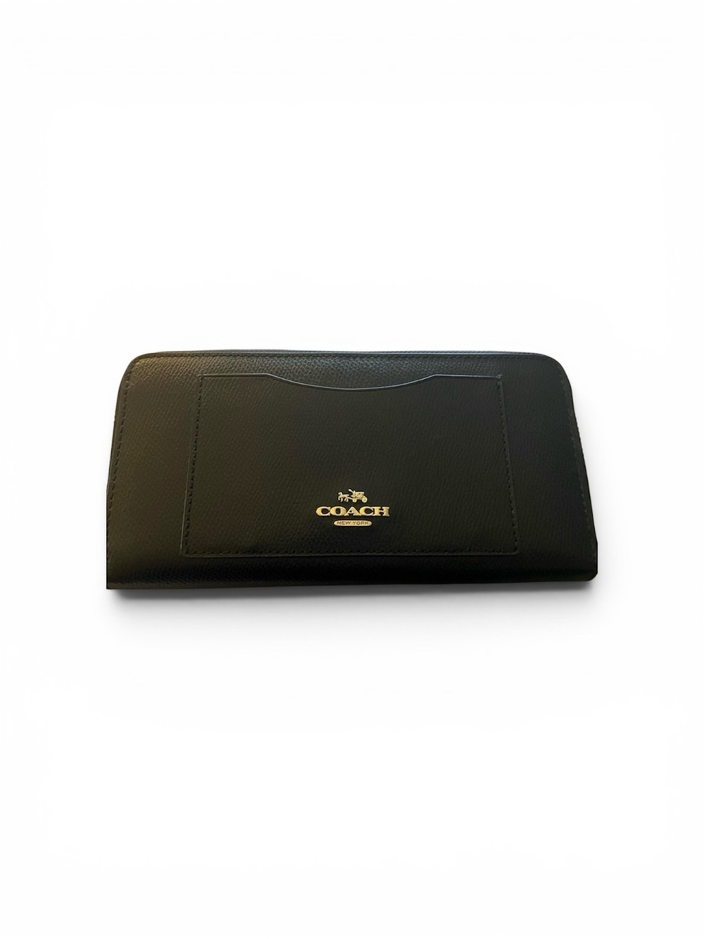 Coach Accordion Zip Wallet in black crossgrain leather.